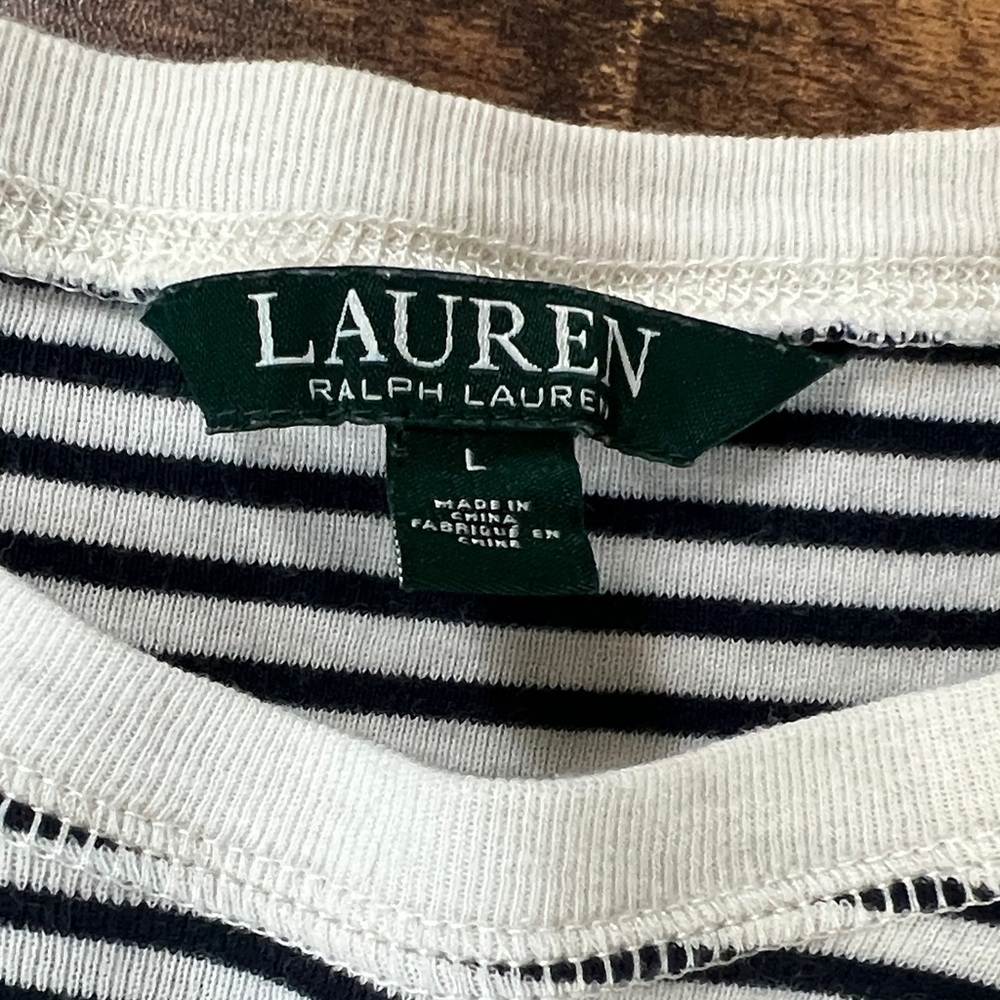 Lauren Ralph Lauren Navy Striped Long Sleeve with Brown Patches - Picture 2 of 9